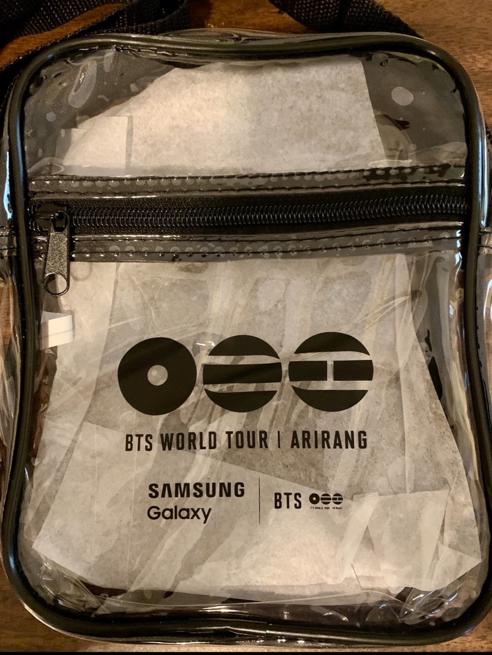 BTS Samsung Clear Crossbody Phone Bag with Black Trim and Foxborough Pin - Picture 2 of 3